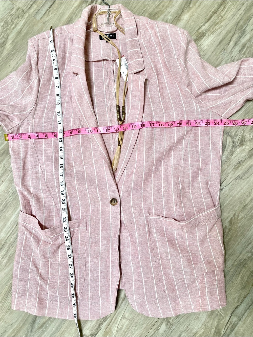 Blush LINEN boho blazer w resort vacay shabby chic summer vibe - Picture 13 of 15